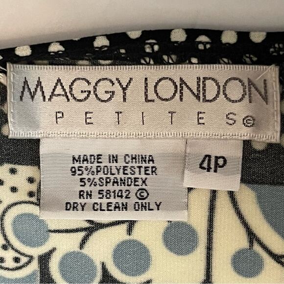 Maggy London Teal White Babydoll Floral Print Feminine Dress NWOT Size 4P - Picture 8 of 11